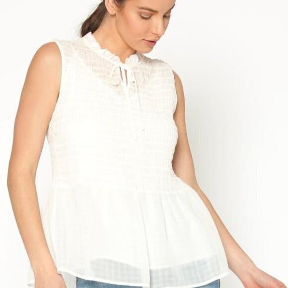 𝅺PLEIONE Bnwt Smocked Sleeveless Baby Doll Blouse S - Picture 1 of 12